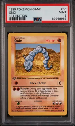 Pokemon Card Onix 56/102 1st Edition PSA 9 Shadowless Base Set - Image 1