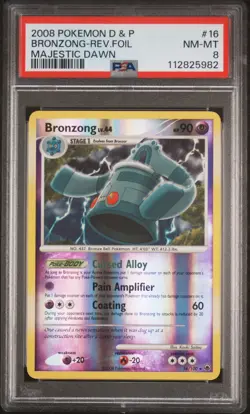 2008 POKEMON DIAMOND & PEARL MAJESTIC DAWN #16 BRONZONG-REVERSE FOIL PSA 8 - Image 1