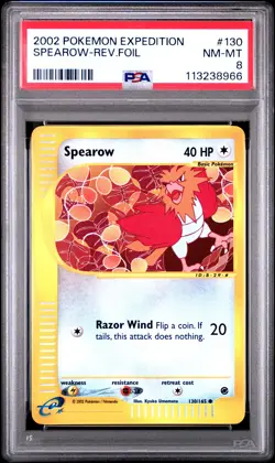 2002 POKEMON EXPEDITION #130 SPEAROW-REVERSE FOIL PSA 8 - Image 1