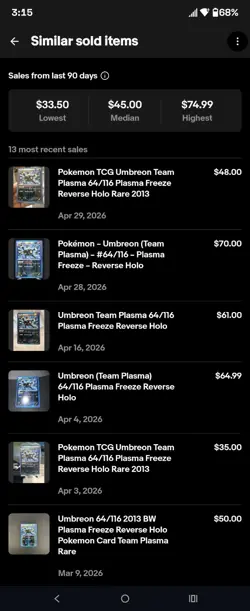 Pokemon Umbreon 64/116 Plasma Freeze Reverse Holo Rare Team Plasma Black & White - Image 2