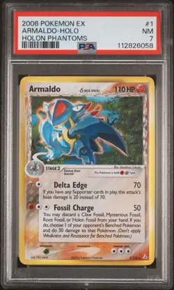 2006 POKEMON EX HOLON PHANTOMS #1 ARMALDO-HOLO PSA 7 - Image 1