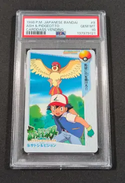 Pokemon Japanese Bandai Ash & Pidgeotto #9 PSA 10 GEM MINT Carddass Anime - Image 1