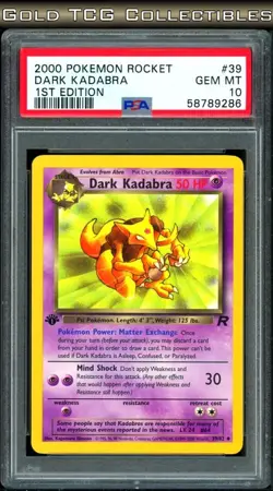 PSA 10 ⭐ Pokemon Dark Kadabra 39 1st Edition Team Rocket Vintage Non-Holo - Image 1