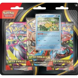 Pokemon TCG Mega Evolution Three Booster Blister Pack Psyduck Promo New Sealed - Image 1
