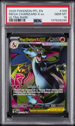 2025 POKEMON PFL EN-PHANTASMAL FLAMES ULTRA RARE #109 MEGA CHARIZARD X EX PSA 10 - Image 1