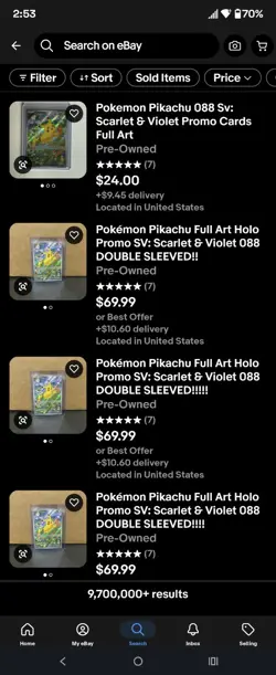 Pokemon Pikachu Full Art Holo Promo SV: Scarlet & Violet 088 DOUBLE SLEEVED!! - Image 2