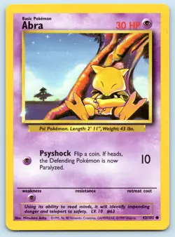 Abra 43/102 Base Set Unlimited Pokemon NM - Image 1