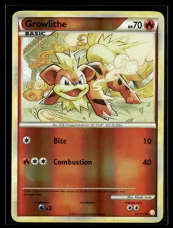 Growlithe 65/123 HeartGold & SoulSilver Reverse Holo Common Pokemon - Image 1