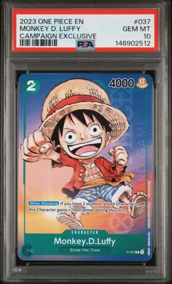 2023 ONE PIECE PROMOS CAMPAIGN EXCLUSIVE #037 MONKEY D. LUFFY PSA 10 - Image 1