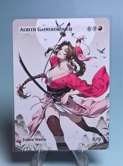 Aerith, Waifu the Gathering, Custom Anime Waifu Final Fantasy Trading Card - Image 1