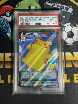 Pokemon Surfing Pikachu VMAX Celebrations 009/025 Full Art Holo PSA 10 - Image 1