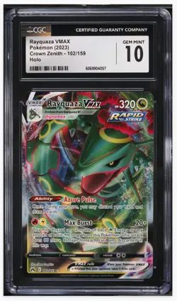 2023 😺 CGC-10 - Rayquaza VMax 102/159 Crown Zenith Full Art VMAX Holo Pokemon - Image 1