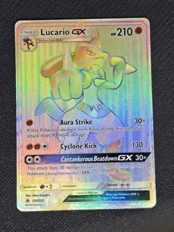 Pokemon Lucario GX 135/131 Full Art Secret Rare Holo SM-Forbidden Light - Image 1