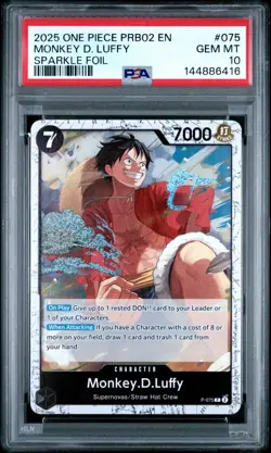 2025 ONE PIECE PRB02-PREMIUM BOOSTER VOL.2 075 MONKEY D. LUFFY SPARKLE PSA 10 - Image 1