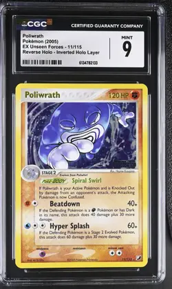 CGC 9 Poliwrath 11/115 Unseen Forces Error Reverse Holo Stamped Pokemon Card - Image 1