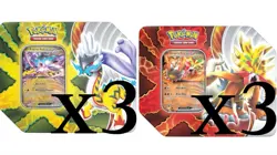 Pokemon Paradox Destinies Raging Bolt ex & Gouging Fire ex Tins lot of 6 x3 each - Image 1
