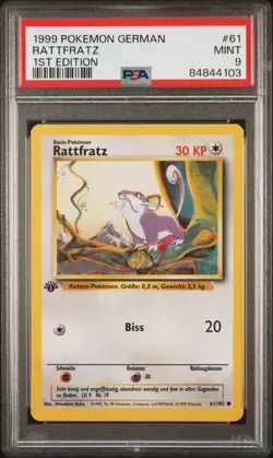 Pokemon PSA 9 MINT German Rattata Rattfratz 61/102 1st Edition Base Set - Image 1
