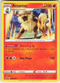 Arcanine 028/192 Rare Rebel Clash Pokemon Near Mint - Image 1