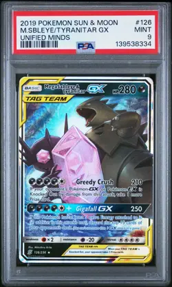 POKEMON MEGA SABLEYE & TYRANITAR GX Unified Minds 126/236 PSA 9 MINT - Image 1