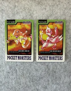 2 Cartes Pokemon Salameche Charmander + Reptincel Charmeleon Carddass jap 1997 - Image 2