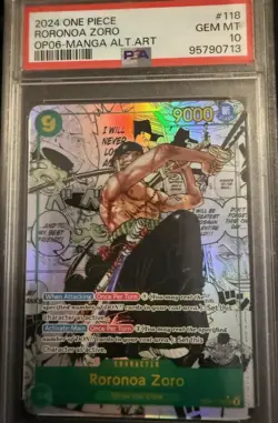 2024 ONE PIECE OP06-WINGS OF THE CAPTAIN #118 RORONOA ZORO MANGA ALTERNATE ART - Image 1