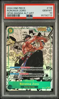 2024 ONE PIECE OP06-WINGS OF THE CAPTAIN #118 RORONOA ZORO MANGA ALTERNATE ART - Image 4