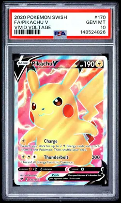 2020 Pokemon Swsh Fa/Pikachu V Vivid Voltage #170 PSA10 - Image 1