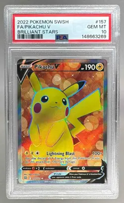 148663269 Pikachu V 2022 Pokemon Sword & Shield Brilliant Stars #157 PSA 10 - Image 1