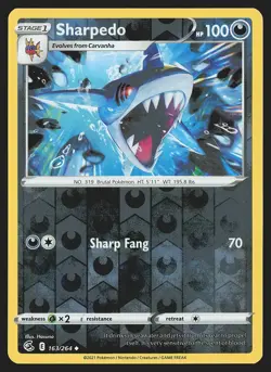 SWSH08: Fusion Strike Sharpedo #163/264 Reverse Holo Pokemon Card - Image 1