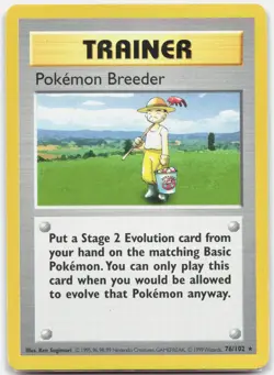 Pokemon Breeder Rare Base Set (Shadowless) BSS Trainer Unlimited 076/102 1999 MP - Image 1