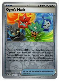 Pokemon Prismatic Evolutions Reverse Holo 118/131 Ogre's Mask - Image 1
