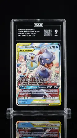 TAG 9 (900) Blastoise & Piplup GX #38/236 Pokemon S&M Cosmic Eclipse Holo - Image 1