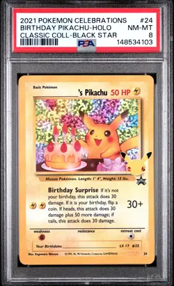 Birthday Pikachu Holo 24 Celebrations Classic Collection Pokemon PSA 8 - Image 1
