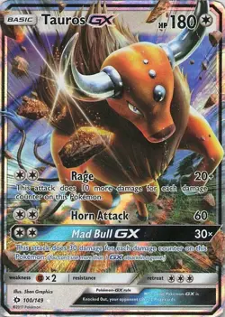Tauros GX 100/149 Holo Ultra Rare SM Base Set Pokemon - Image 1