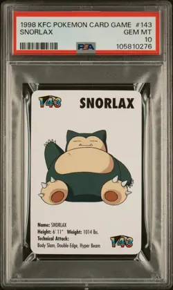 1998 KFC POKEMON CARD GAME #143 SNORLAX PSA 10 - Image 1