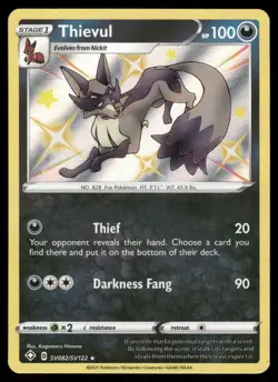 Pokemon Cards Thievul SV082/SV122 Shining Fates Shiny Vault Shiny Rare NM - Image 1
