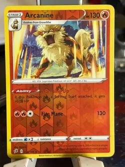 POKEMON ARCANINE 028/192 RARE REVERSE HOLOFOIL REBEL CLASH NM CARD - Image 1