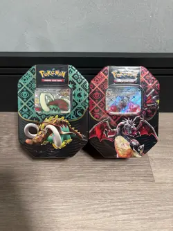 Pokemon Scarlet & Violet Paldean Fates Charizard & Great Tusk EX Tin *New* - Image 1