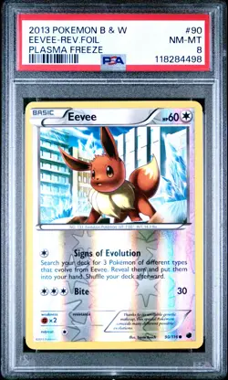 2013 POKEMON PLASMA FREEZE EEVEE #90 REVERSE FOIL PSA 8 NM #118284498 - Image 1