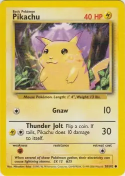 Pikachu 58/102 Common Base Set Unlimited Pokemon Moderately Played - Image 1