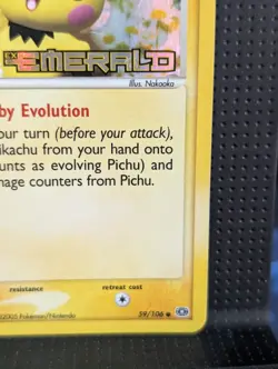 PICHU REVERSE HOLO STAMP 59/106 EX EMERALD POKEMON ENGLISH NM - Image 4