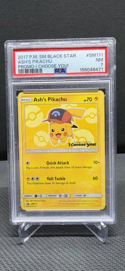 2017 POKEMON SM BLACK STAR PROMO I CHOOSE YOU! #SM111 ASH'S PIKACHU PSA 7 - Image 1