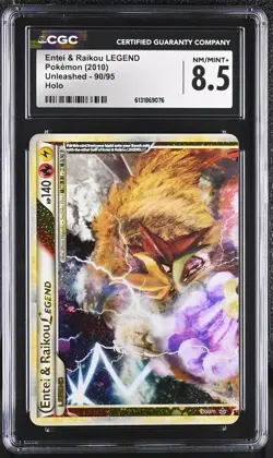 CGC 8.5 NM/MINT+ Entei & Raikou Legend 90/95 Unleashed Holo Pokemon Card - Image 1