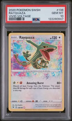 PSA 10 RAYQUAZA #138 Amazing Rare - Vivid Voltage SWSH 2020 Pokemon Card - Image 1