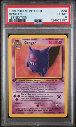 1999 POKEMON FOSSIL 1ST EDITION #20 GENGAR PSA 6 - Image 1