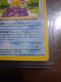 Squirtle 63/102 - LP - Base Set - SHADOWLESS - Non-Holo - Pokemon TCG - Image 4