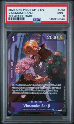 2025 ONE PIECE OP12-LEGACY OF THE MASTER TREASURE RARE #063 VINSMOKE SANJI PSA 9 - Image 1
