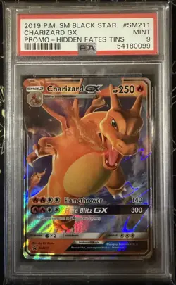 2019 POKEMON SM BLACK STAR PROMO HIDDEN FATES TINS #SM211 CHARIZARD GX PSA 9 - Image 1