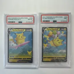 2021 Pokemon Celebrations Surfing Pikachu V 008 PSA 8+ Flying 006 PSA 9 - Image 1