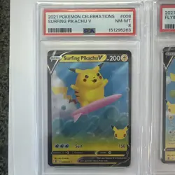 2021 Pokemon Celebrations Surfing Pikachu V 008 PSA 8+ Flying 006 PSA 9 - Image 2